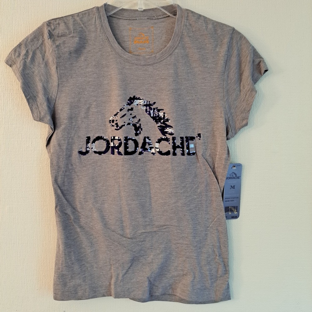 Jordache Graphic T-Shirt Womens Medium Gray New Distressed Logo 1326-162